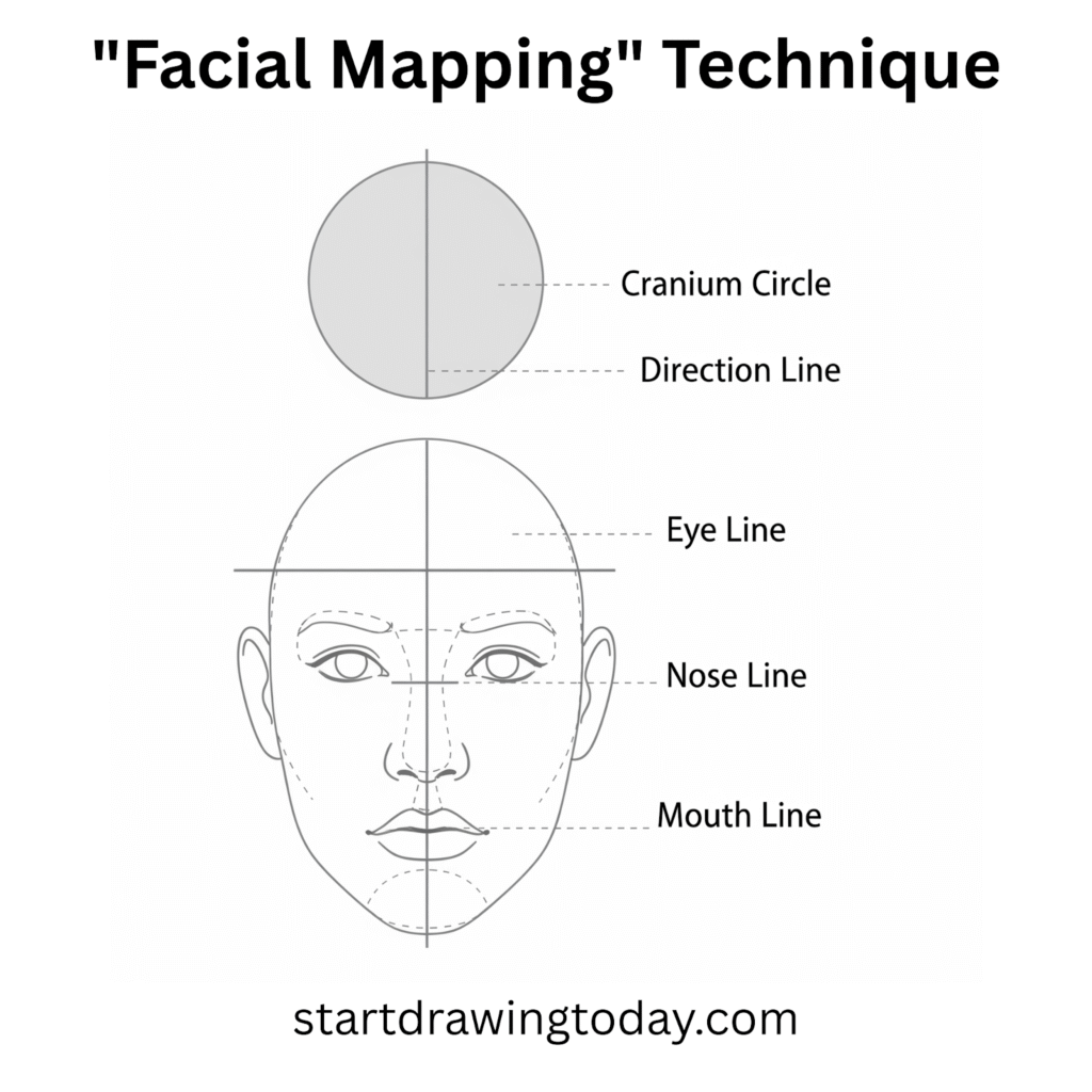how to draw faces, facial mapping
