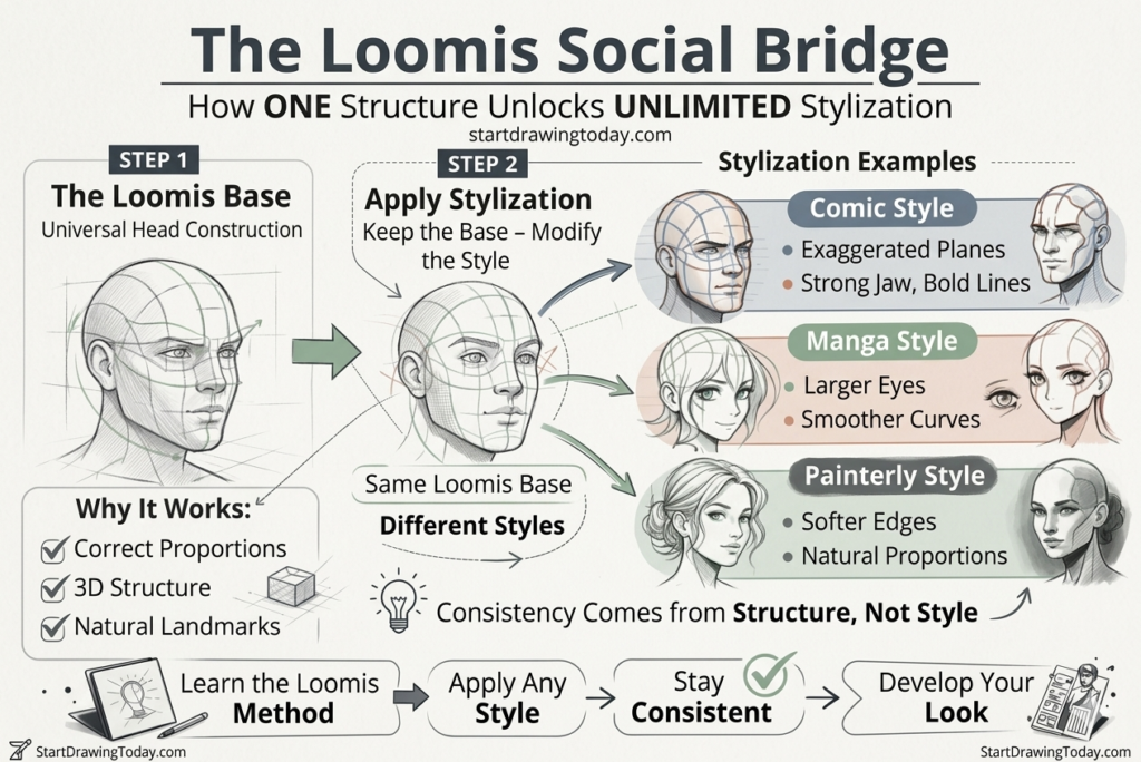 exercises to improve digital art proficiency, The Loomis Social Bridge